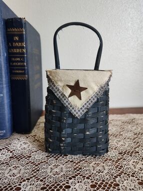 Handwoven Dark Blue Hanging Basket with Star Accent